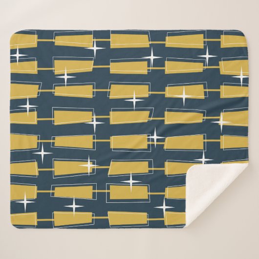 Midden eeuw moderne atoomblokken marine, mosterd sherpa deken (Voorkant (horizontaal))