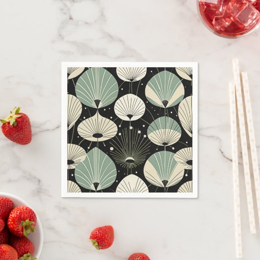 Midden eeuw moderne atoomdruppels groen zwart servet (Insitu)