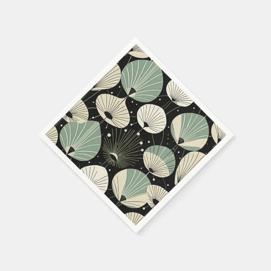 Midden eeuw moderne atoomdruppels groen zwart servet (Hoek)