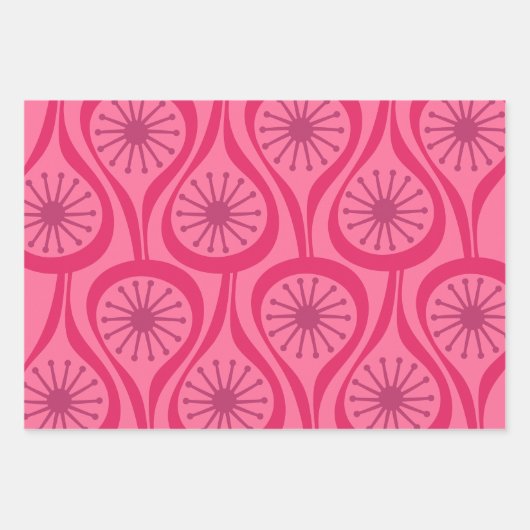 Midden-eeuw moderne atoomdruppels patroon heet roz inpakpapier vel (Voorkant)