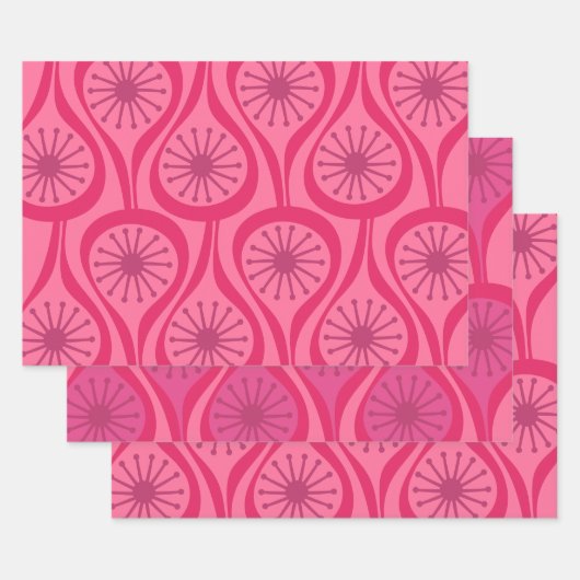 Midden-eeuw moderne atoomdruppels patroon heet roz inpakpapier vel (Set)