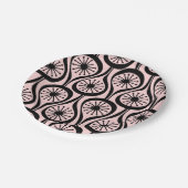 Midden eeuw moderne atoomdruppels roze zwart papieren bordje (Gekanteld)