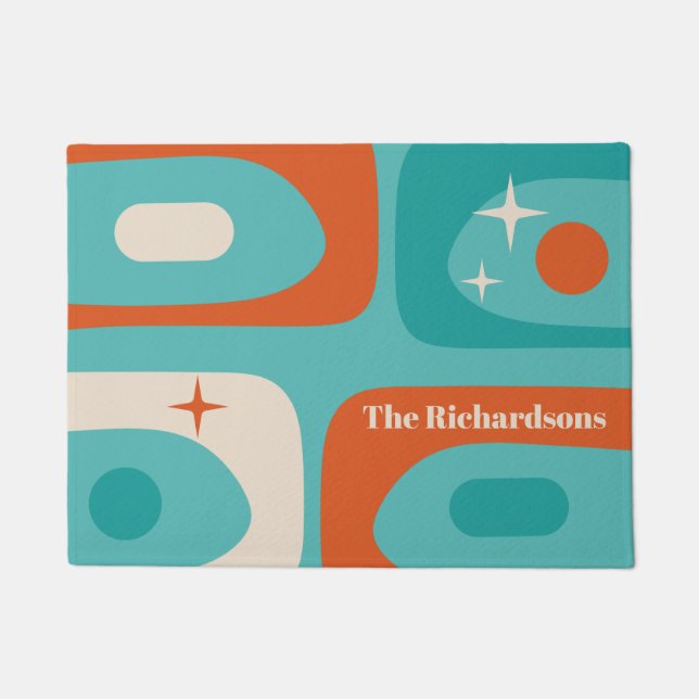 Midden-eeuw moderne atoompiquet gepersonaliseerd deurmat (Voorkant)