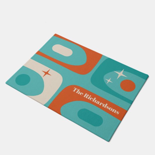 Midden-eeuw moderne atoompiquet gepersonaliseerd deurmat (Schuin)