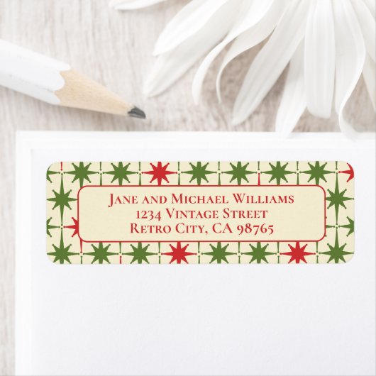 Midden eeuw moderne atoomsterren retro kerst etiket (Insitu)