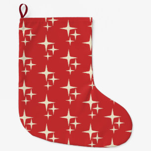 Midden eeuw Moderne Atoomsterren Retro Red Cream Grote Kerstsok
