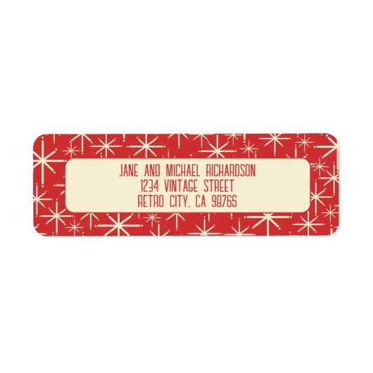 Midden eeuw moderne atoomsterren retro rood & crèm etiket (Voorkant)