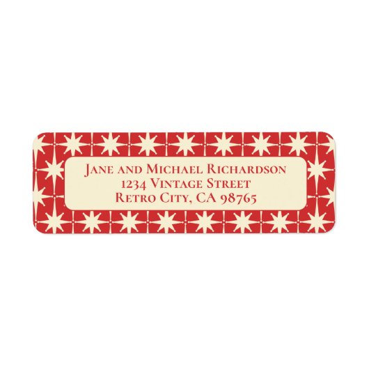 Midden eeuw moderne atoomsterren retro rood & crèm etiket (Voorkant)