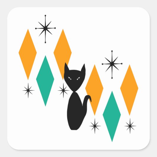 Midden-eeuw moderne atoomsterringen diamanten kat vierkante sticker (Voorkant)