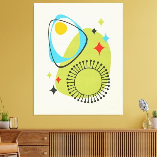 Midden eeuw moderne atoomtijd 14 groen, blauw canvas afdruk (Insitu (Woonkamer))