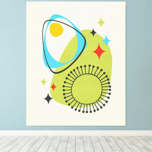 Midden eeuw moderne atoomtijd 14 groen, blauw canvas afdruk (Insitu (Houten vloer))