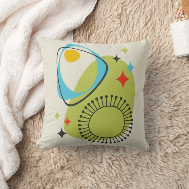 Midden eeuw moderne atoomtijd 14 groen, blauw kussen (Deken)