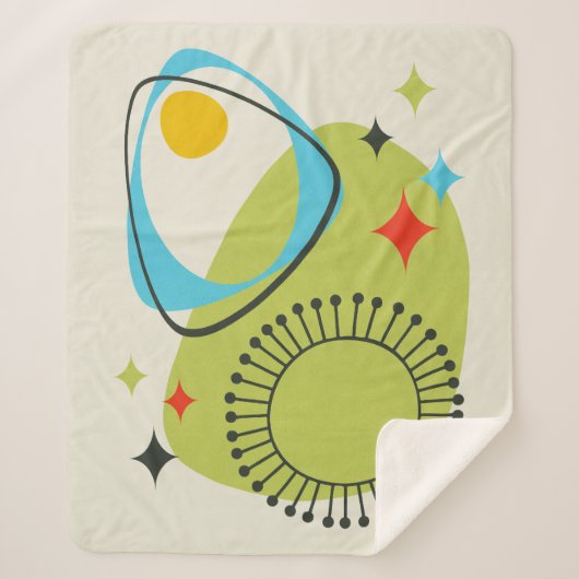 Midden eeuw moderne atoomtijd 14 groen, blauw sherpa deken (Voorkant)