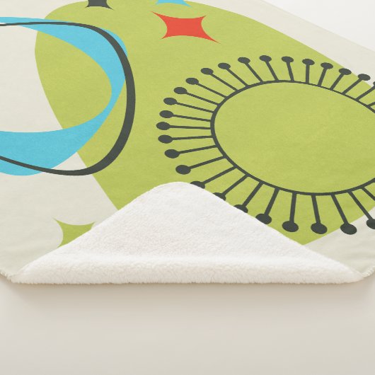 Midden eeuw moderne atoomtijd 14 groen, blauw sherpa deken (3/4)