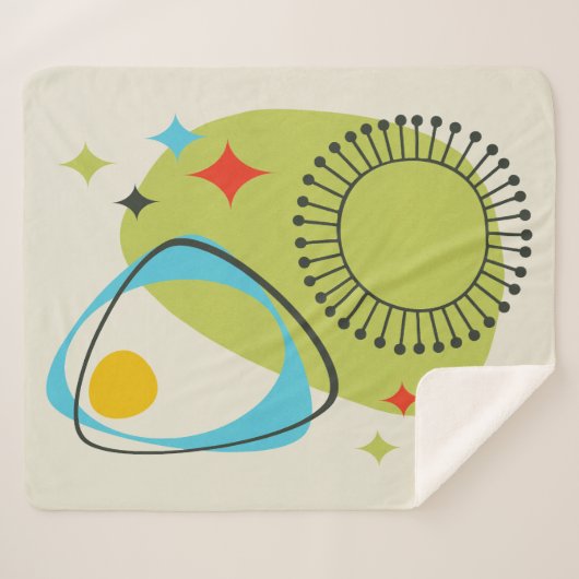 Midden eeuw moderne atoomtijd 14 groen, blauw sherpa deken (Voorkant (horizontaal))