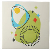 Midden eeuw moderne atoomtijd 14 groen, blauw tegeltje (Voorkant)