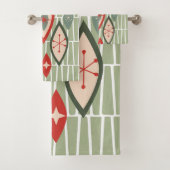Midden eeuw moderne atoomvormen groen, rood bad handdoek (Insitu)