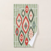 Midden eeuw moderne atoomvormen groen, rood bad handdoek (Handdoek)