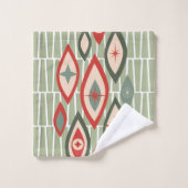 Midden eeuw moderne atoomvormen groen, rood bad handdoek (Wasdoekje)