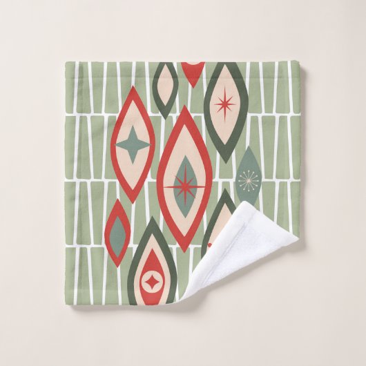 Midden eeuw moderne atoomvormen groen, rood bad handdoek (Wasdoekje)