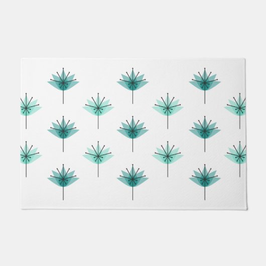 Midden eeuw moderne bloemen turquoise deurmat (Voorkant)