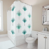 Midden eeuw moderne bloemen turquoise douchegordijn (In situ)