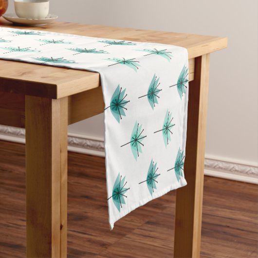 Midden eeuw moderne bloemen turquoise korte tafelloper (Voorbeeld)