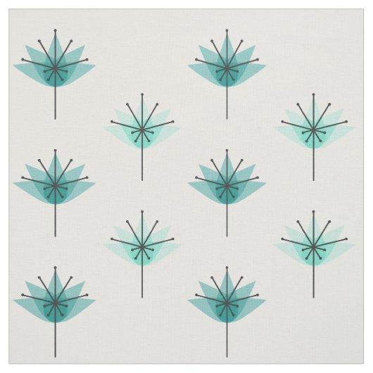 Midden eeuw moderne bloemen turquoise stof (Swatch)