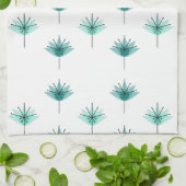 Midden eeuw moderne bloemen turquoise theedoek (Gevouwen)