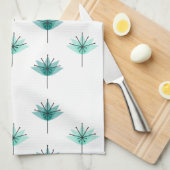 Midden eeuw moderne bloemen turquoise theedoek (Quarter Fold)