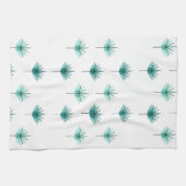 Midden eeuw moderne bloemen turquoise theedoek (Horizontaal)