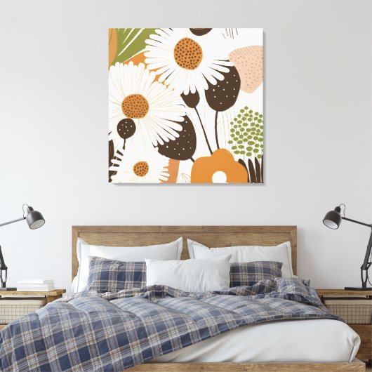 Midden eeuw Moderne Bloemen Zonnebloem Canvas Prin (Insitu (Slaapkamer))