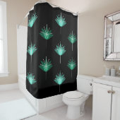 Midden eeuw moderne bloemen zwart turquoise douchegordijn (In situ)