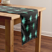 Midden eeuw moderne bloemen zwart turquoise korte tafelloper (Voorbeeld)