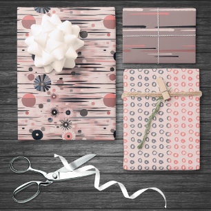 Midden eeuw moderne bloemrijke roze Paarse cirkell Inpakpapier Vel