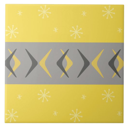 Midden eeuw moderne Boomerangs Geel Grijs Tegeltje (Voorkant)