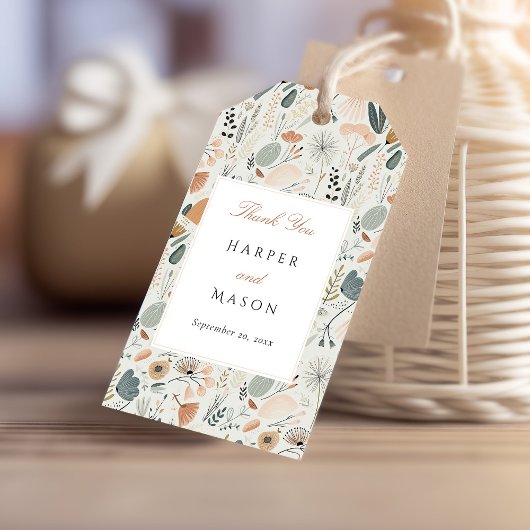 Midden-eeuw moderne botanische bruiloft cadeaulabel