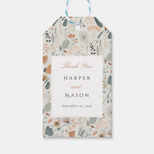 Midden-eeuw moderne botanische bruiloft cadeaulabel (Voorkant)