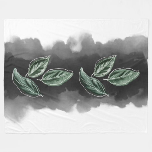 Midden eeuw moderne botanische groene basilicumbla fleece deken (Voorkant (Horizontaal))