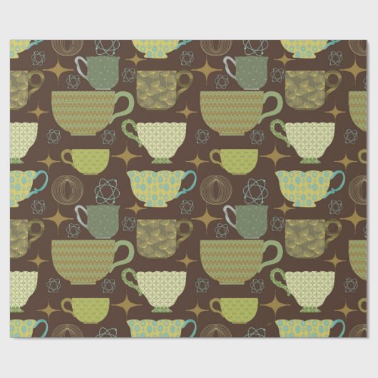 Midden eeuw moderne bruine theekopje cadeaupapier (Vlak)