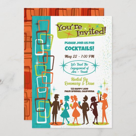 Midden-eeuw moderne cocktail party uitnodigingen (Voorkant / Achterkant)