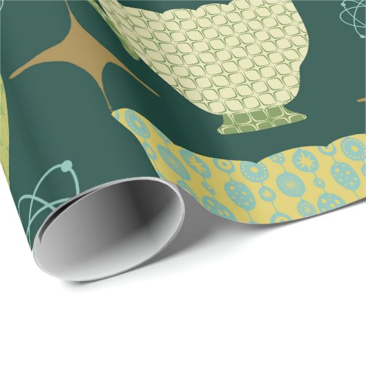 Midden eeuw moderne donkergroene theekopje cadeaupapier (Rol Hoek)