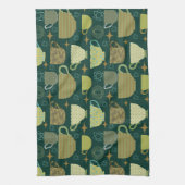 Midden eeuw moderne donkergroene theekopje theedoek (Verticaal)