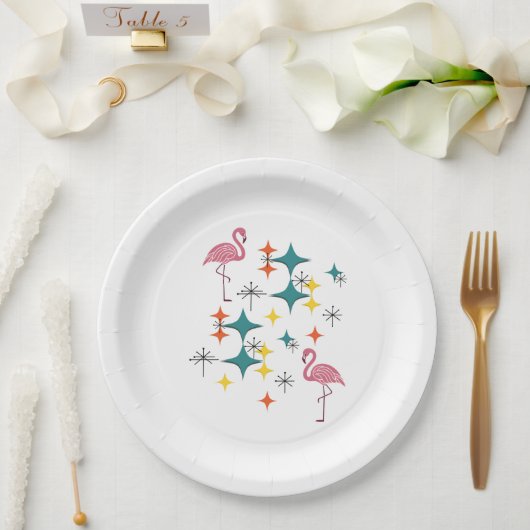 Midden eeuw moderne Eames Atomic Flamingo's Diaman Papieren Bordje (Huwelijk)