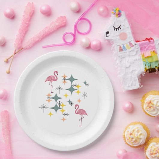 Midden eeuw moderne Eames atoomtijdperk roze flami Papieren Bordje (Feest)