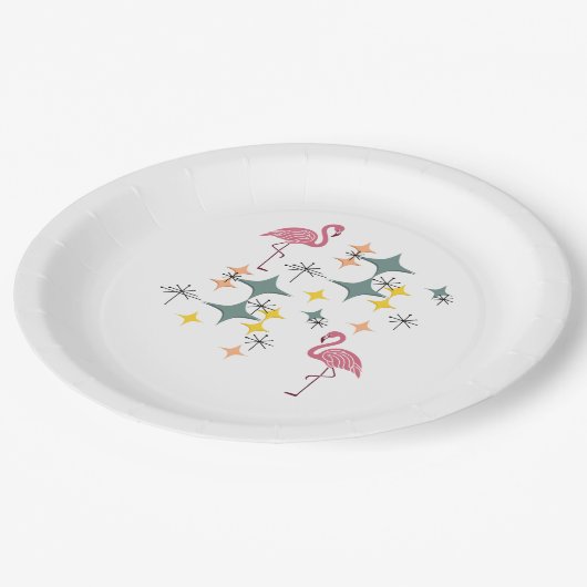 Midden eeuw moderne Eames atoomtijdperk roze flami Papieren Bordje (Gekanteld)