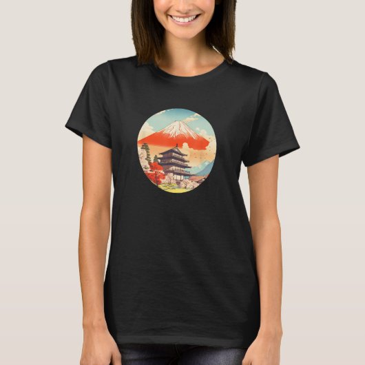 Midden eeuw moderne Fuji San Fujiyama Mt Fuji T-shirt (Voorkant)
