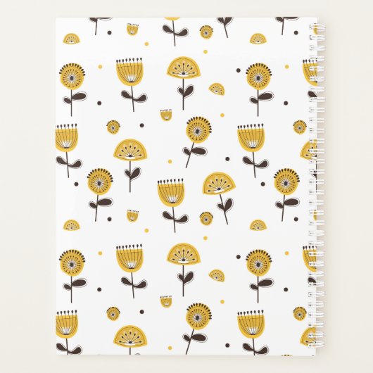 Midden eeuw Moderne Gele Bloemen Patroon Kalender Planner (Achterkant)