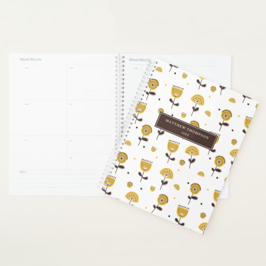 Midden eeuw Moderne Gele Bloemen Patroon Kalender Planner (Display)