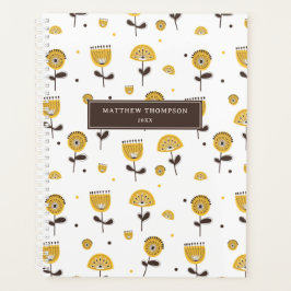 Midden eeuw Moderne Gele Bloemen Patroon Kalender Planner